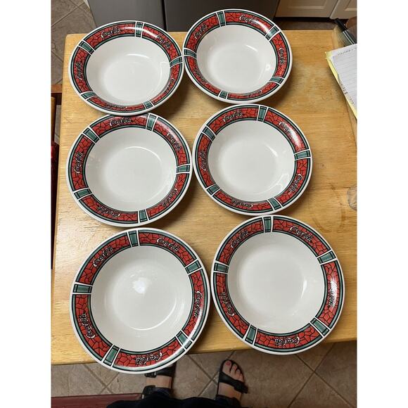 Gibson Designs Coca Cola Traditions Stained Glass Pattern Soup/Cereal Bowl 6 Set - Picture 2 of 9